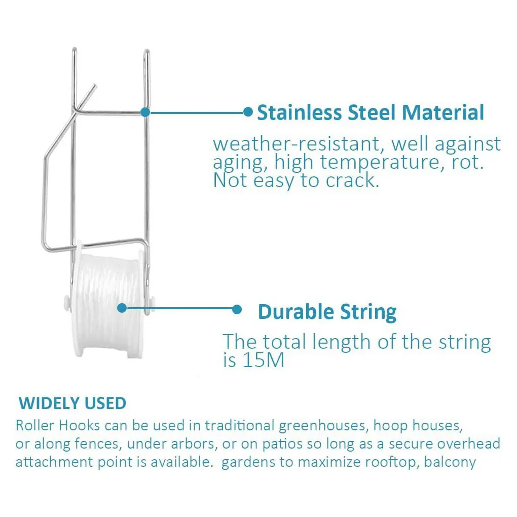 Tomate Trellis Roller Hooks Ganchos ajustáveis para flor e videira, Melhorar o suporte da planta, amplamente utilizado, 20 pcs