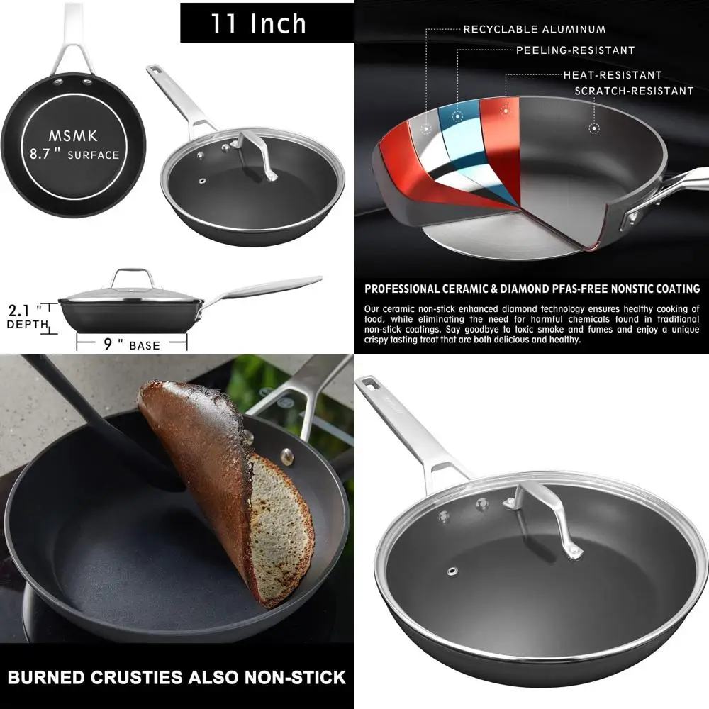 

11 Inch Titanium & Ceramic Nonstick Frying Pan with Lid - PFOA-Free, Scratch-Resistant, Induction Compatible