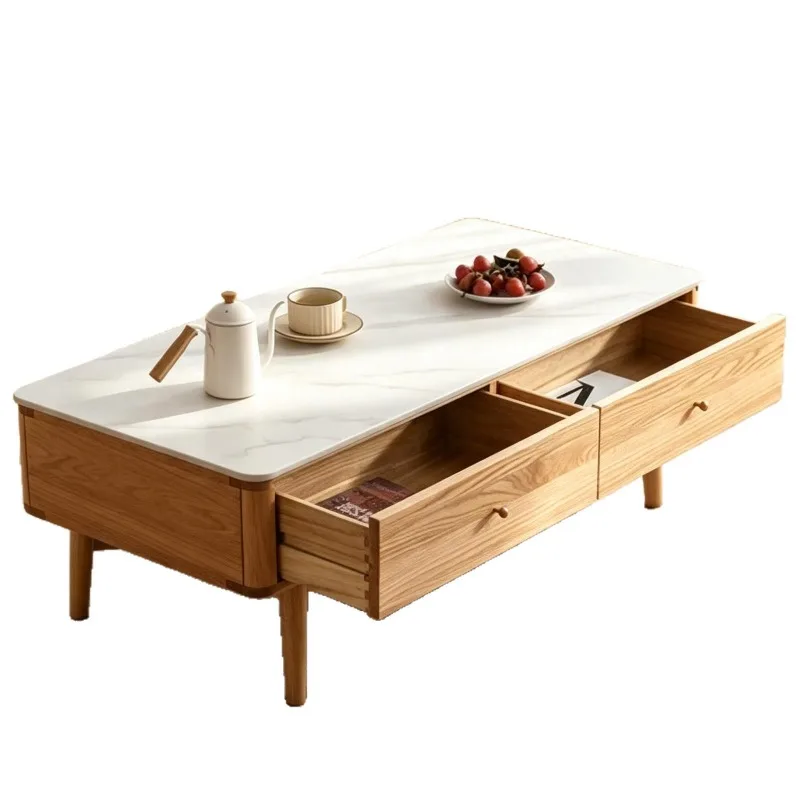 small apartment light luxury oak coffee table solid wood home wood coffee table rock slab rectangular waterproof living room