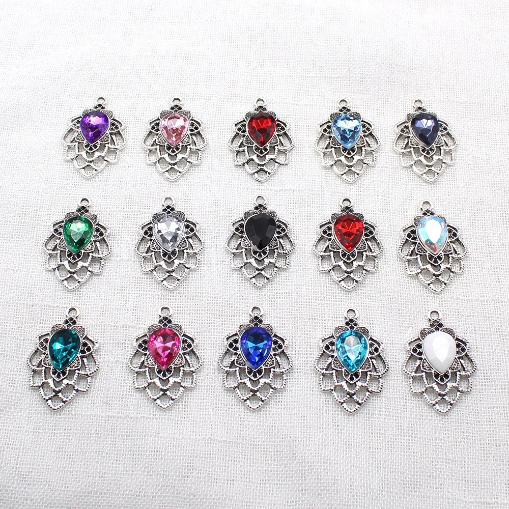 10Pcs 25 * 35MM leaf shaped alloy pendant accessories DIY wedding dress hair decoration accessories