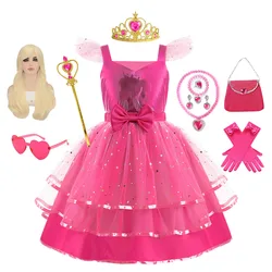 Movie Barbi Dress for Girls Carnival Children Cosplay Margot Robbie Barbi Ken Holiday Party Masquerade Performa Pinknce Costumes