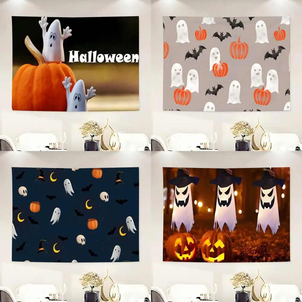 Minimal Modern Anime Cute H-Halloween Ghost Tapestry Soft Lightweight Wall Art Decor for Living Home Room Bedroom