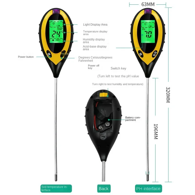 20 Stück 4 in 1 elektronischer Bodentester Boden-PH-Tester Photometer Temperatur- und Feuchtigkeitsdetektor
