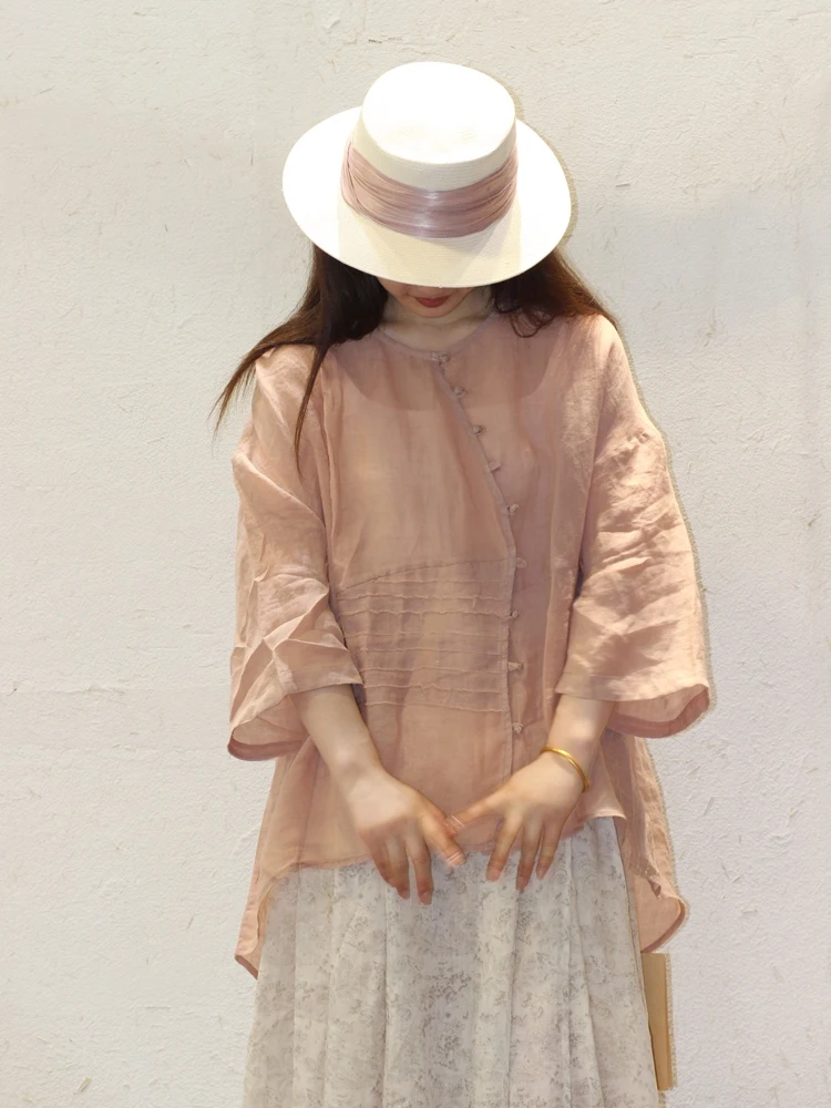 

Zhang Summer New Loose Fit Linen irt Five Sve Lightweight Sun Protection Ele Cover up Top Chinese Production