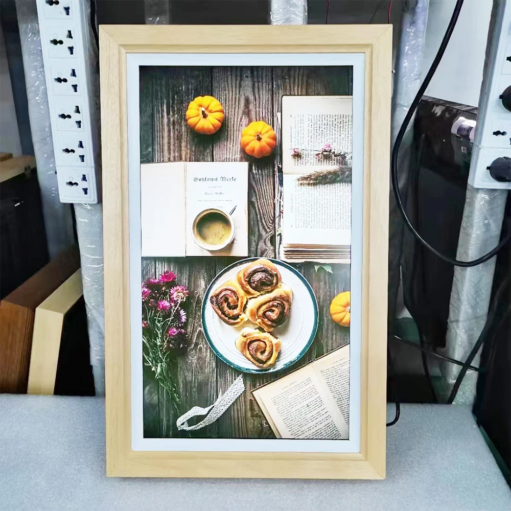 

32/43-дюймовая цифровая фоторамка NFT с сенсорным экраном LCD, Wi-Fi, деревянным корпусом, функциями часов и MP3