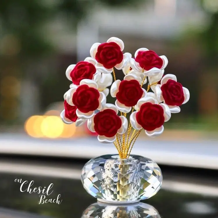 

11 Flocking Rose Car Decor Crystal Base Dashboard Ornament Luxury TikTok Hot Sale
