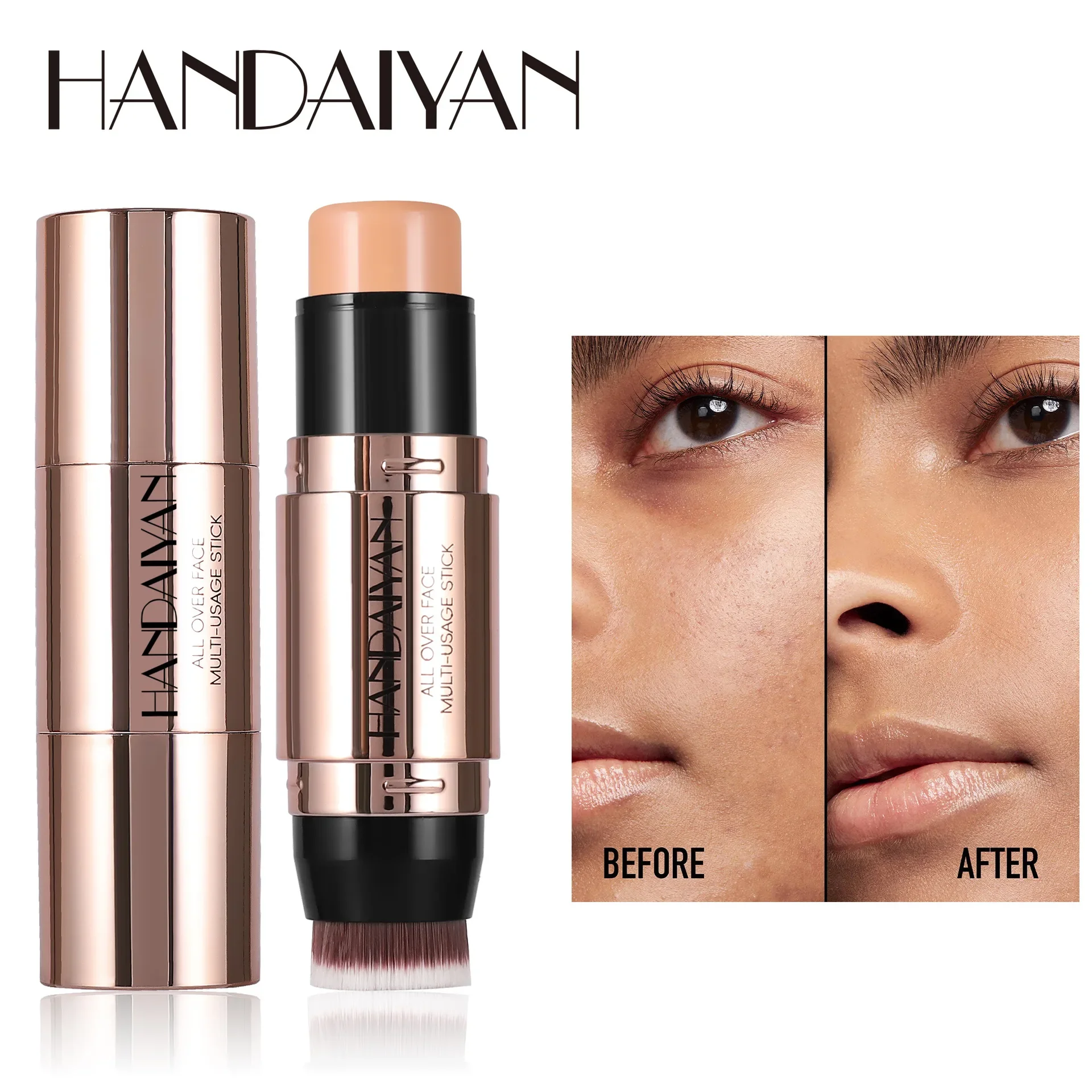 HANDAIYAN 2 em 1 corretivo em bastão de cabeça dupla modelador facial iluminador contorno bastão natural à prova d'água