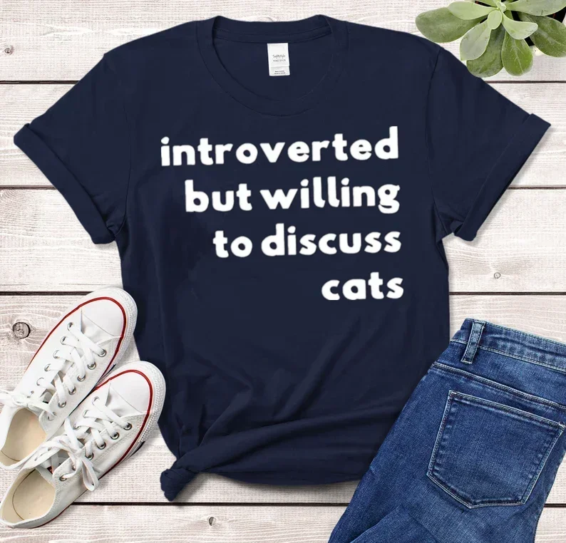 Introverted But Willing To Discuss Cats Cat Rescue Shirt Owner Gift  Lover Pet Cat Shirt Short Sleeve Top Tees O Neck goth y2k