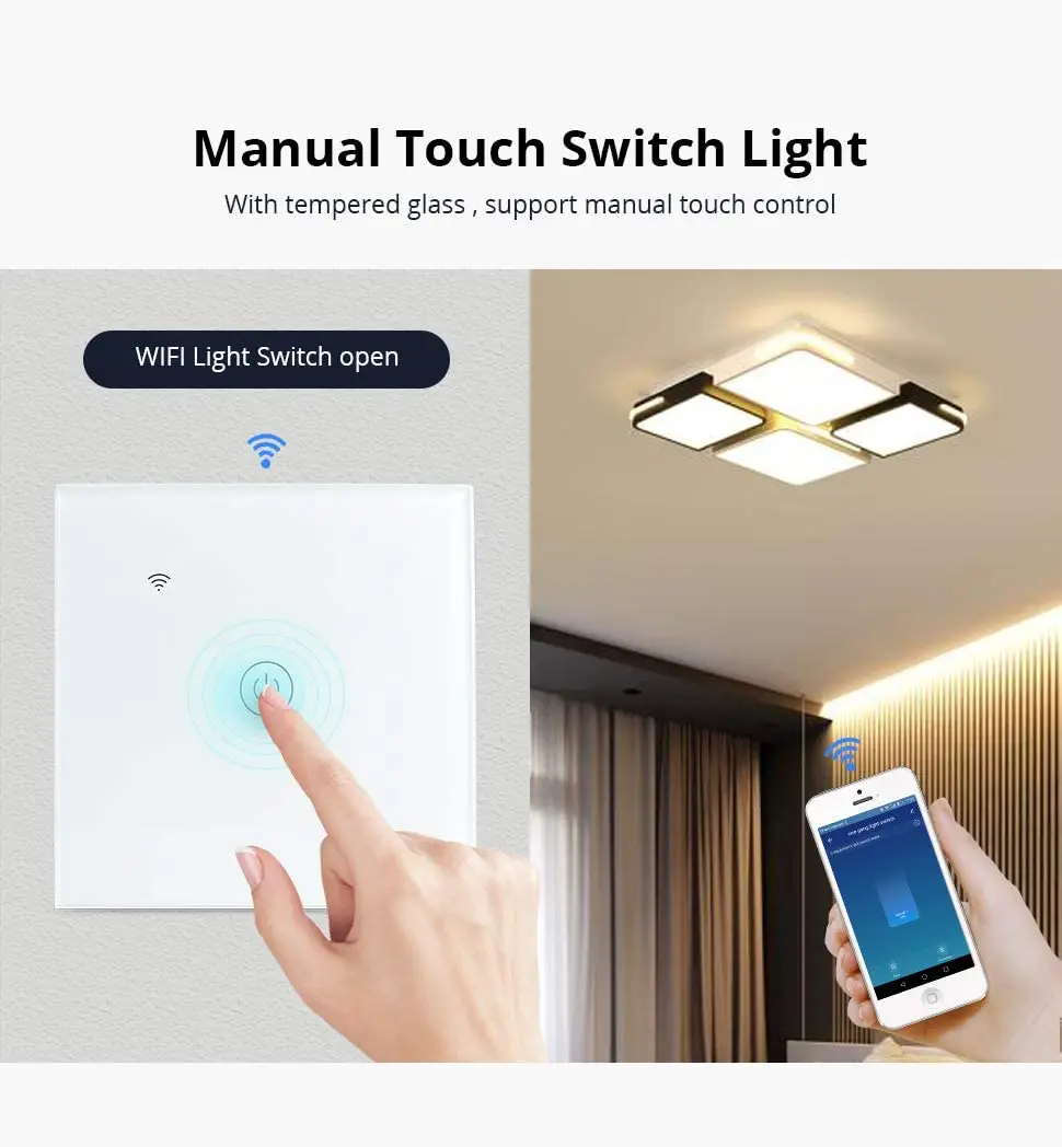 Wifi Wall Touch Smart Switch EU No Neutral Wire Required RF433Mhz Light Switch 220V Tuya Smart Home for  Alexa Alice Google Home