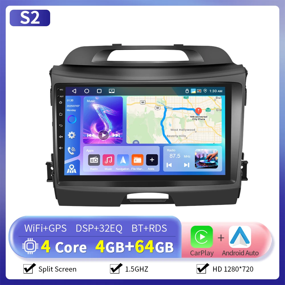 Camecho Draadloze Carplay Android Auto Radio voor Kia Sportage 2010-2016 Auto Multimedia Speler 6 + 128G 4G WIFI RDS Auto GPS Stereo