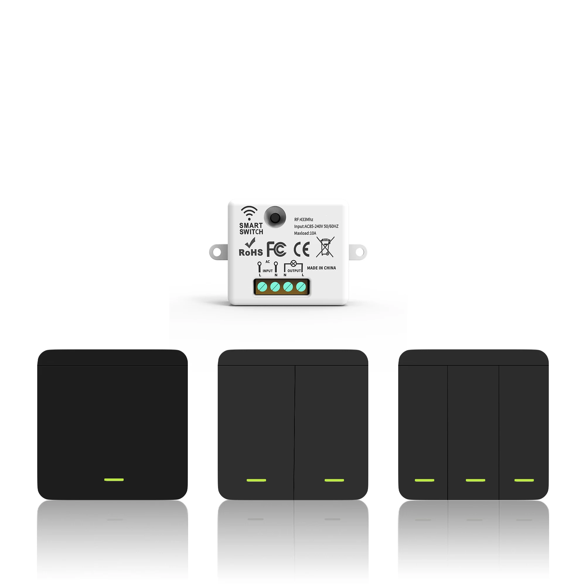 RF433 Wireless Light Switch Kit with Relay Receiver, Battery