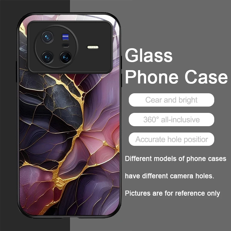 أنيق الأرجواني والكريستال الرخام الملمس الزجاج المقسى جراب هاتف ل ممن لهم رينو 13F 12 11 10 ProPlus Find X8 X3 Lite A58 A94 غطاء