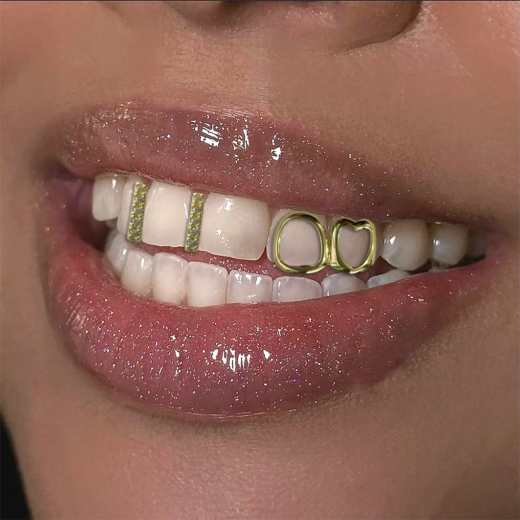 

Hip-Hop Hollowed-Out Heart Zircon Tooth Gap Teeth Accessories Suitable For Both Men And Women, Couple Festival Party Gifts