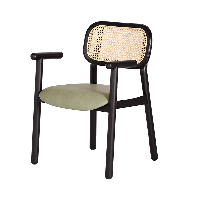 

Solid Wood Rattan Dining Chair Home European Dining Table and Chair Retro Backrest With
