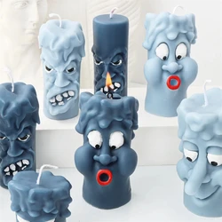 3D Pillar Funny Expression Silicone Candle Mold Joy Anger Face Scented Candle Making Plaster Epoxy Resin Soap Craft Mold Home De