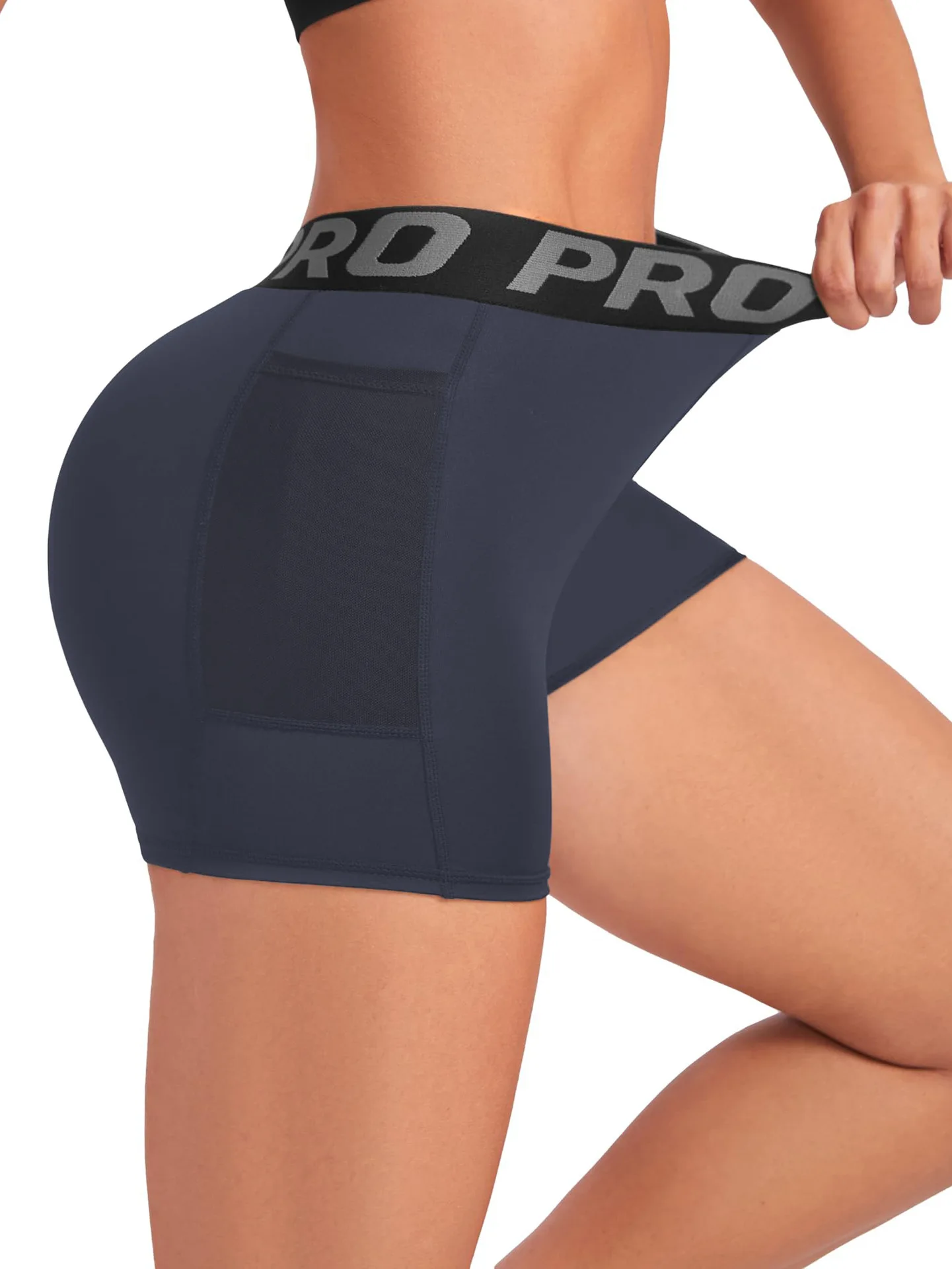 Women Seamed With Side Pockets High Waist Letter Yoga Shorts Butt Lifting Leggings Gym Fitness Training Slim Shorts - Image 6