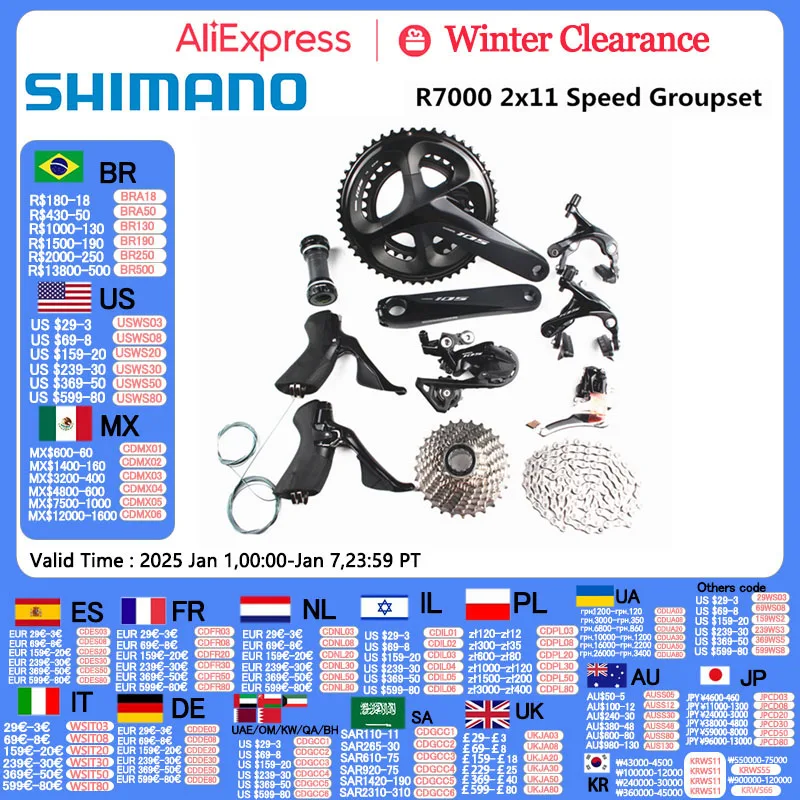 SHIMANO 105 R7000 Groupset 2x11 Speed 170/172.5/175mm 50-34T 52-36T 53-39T Road Bike Bicycle Kit Groupset Upgrade From 5800