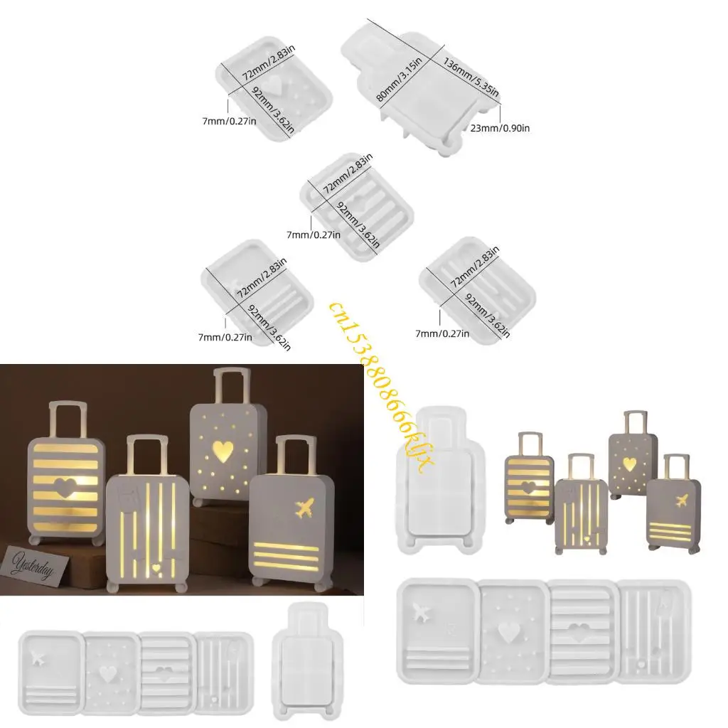 

5 Pieces Silicone Molds DIY Luggage Shaped Resin Art Plaster Cement Night Light 066C