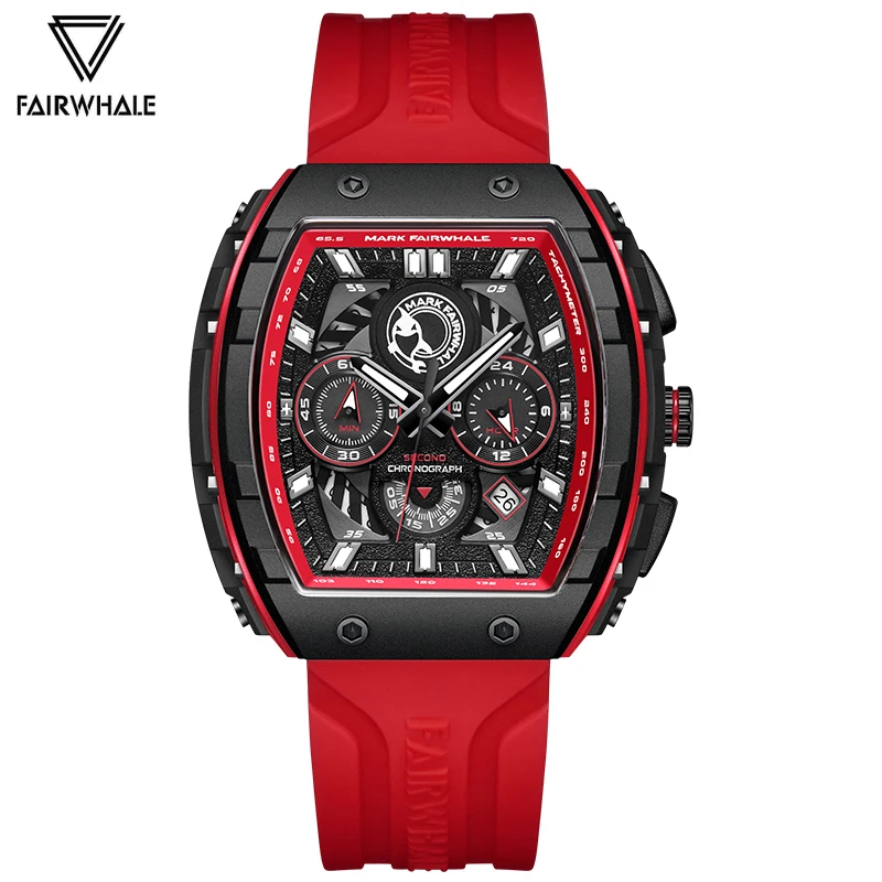 

Mark Fairwhale Fashion Men's Watches Sports Silicone Strap Quartz Wristwatch Resin Case Tonneau Watches Man Gift Dropshipping