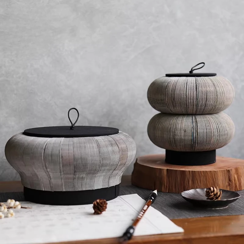 Wabi Sabi Chinese Retro Paper Art Storage Jar Minimalist Home Decor Ornament Aesthetic Storage Box Office Decoration Crafts