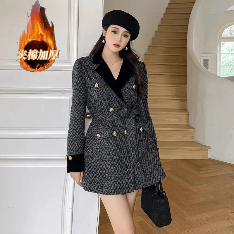 Cotton French Small Fragrance Blazer Woolen Jacket Female 2023 Autumn and Winter New High-End Lapel Lace Tweed Coat Woman