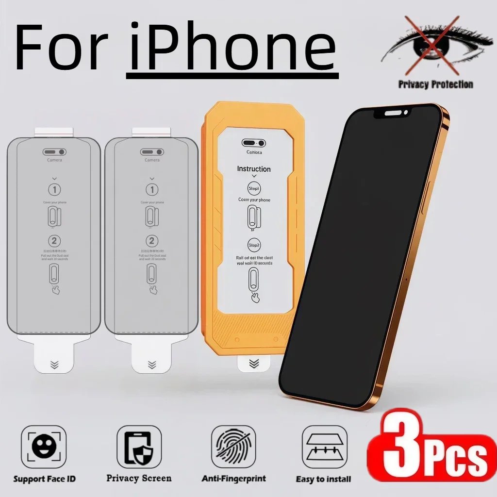 

3-Pack 9H Tempered Glass Privacy Screen Protector for iPhone Air 17e 16 15ProMax 14Plus 13 12 Series - Device Privacy Protection