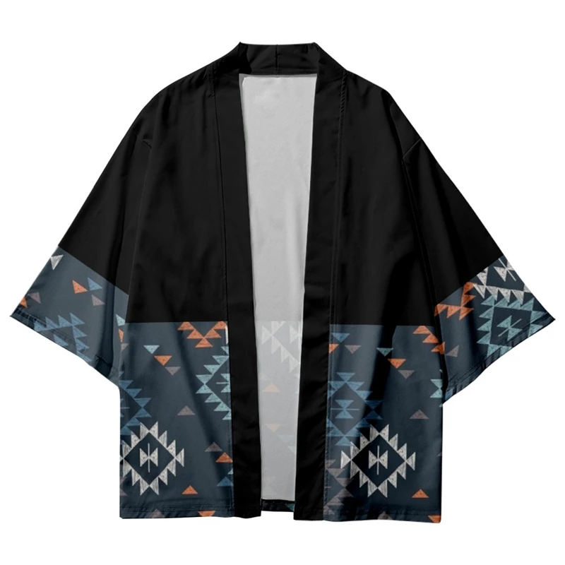 

Japanese Streetwear Geometry Kimono Cardigan Women Men Yukata Harajuku Haori Robe Cosplay Kimono Shirt Traditional Clothes