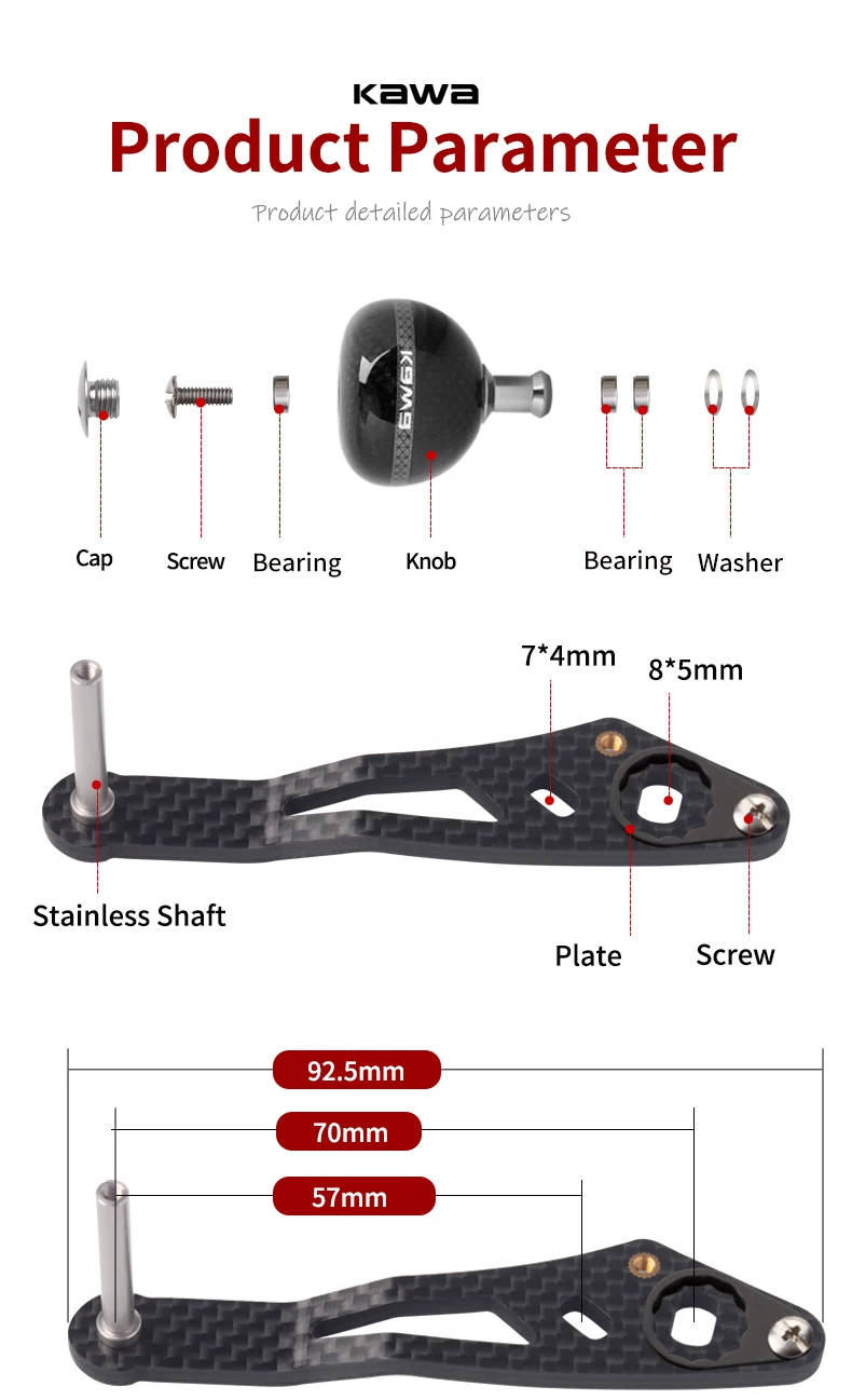 Kawa 1pc Angel rolle Griff Kohle faser Material super leichter Anzug für shi/d/ab Serie Casting Doppel rolle Griff Zubehör – Detail 4