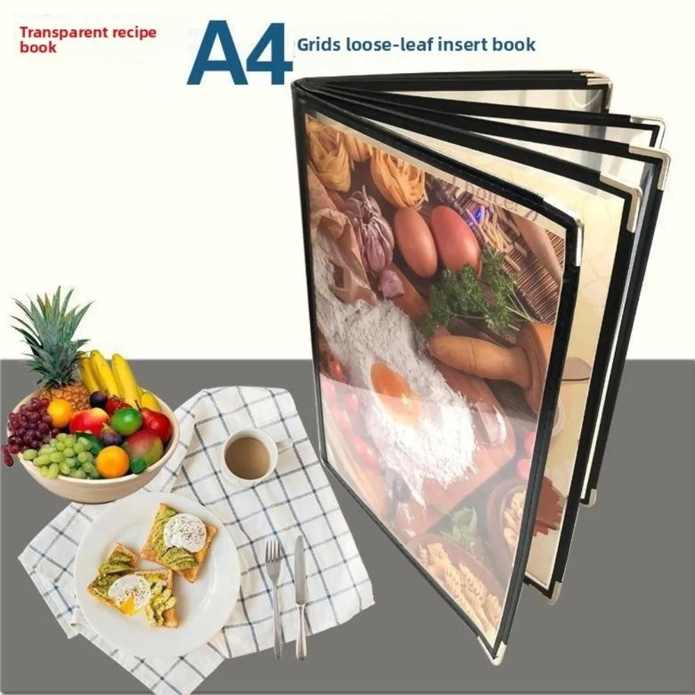 Foldable PVC Transparent Menu Cover Reusable Waterproof Menus Price Display Book Double Panels Protective A4 Menu Paper Holder