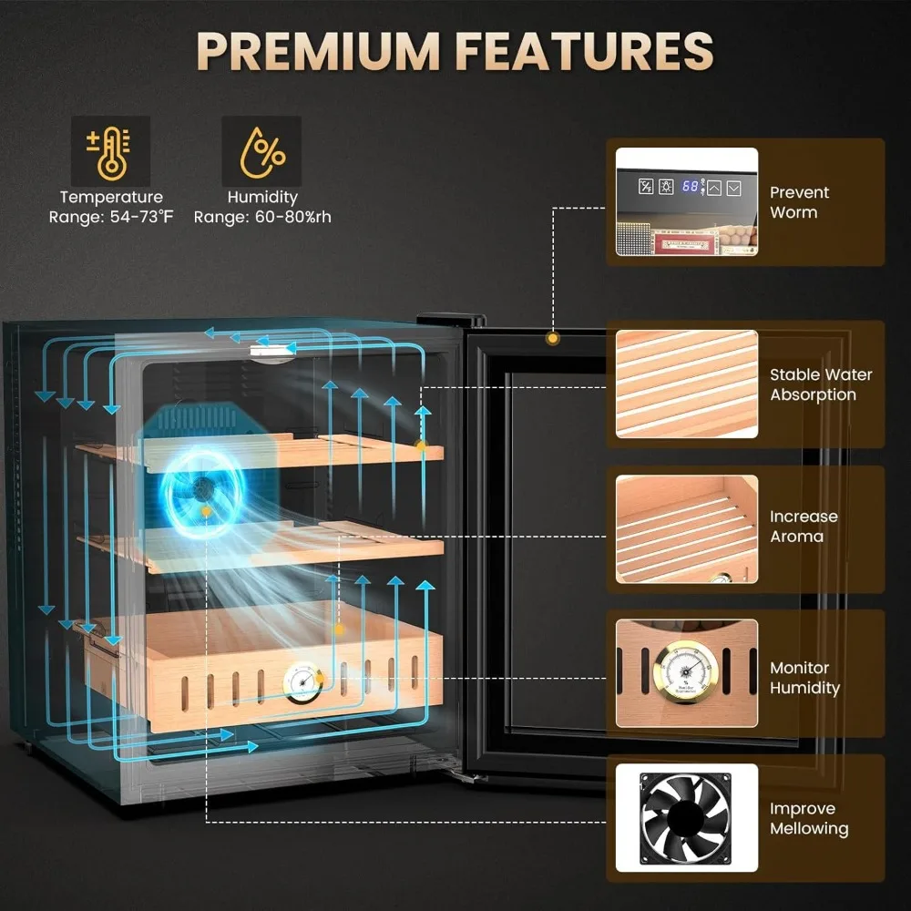 50L Electric Humidor, 300 Counts Cigar Humidor Cabinet with Cooling Temperature Control, Electric Cooling Cigar Fridge