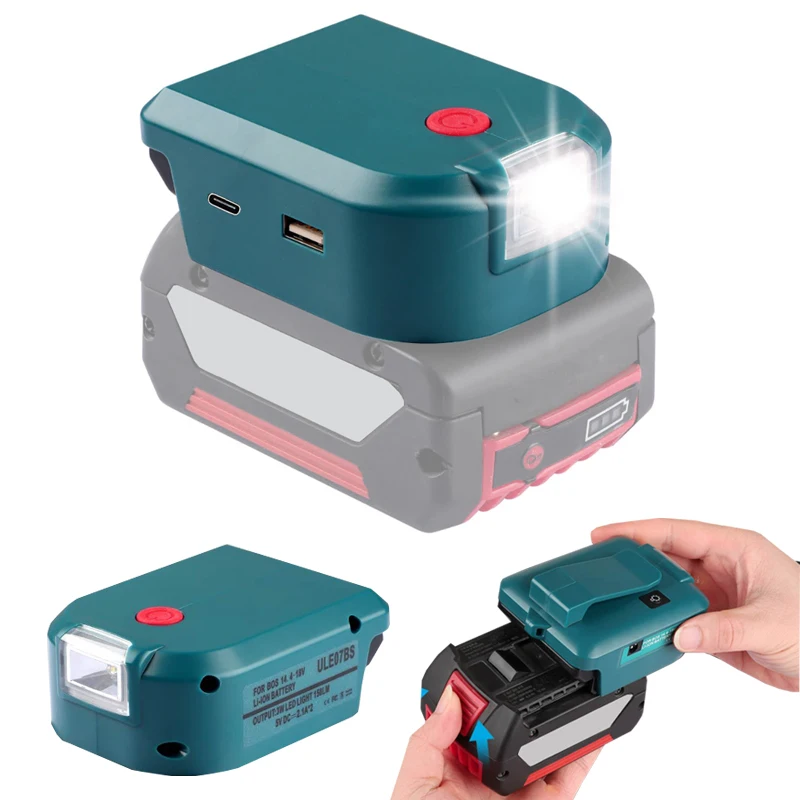 Fonte de Alimentação sem Fio para Bosch Bateria Li-ion Bat618 Bat614 Carregador Usb tipo c Luz Adaptador Luz de Trabalho Led 14.418v