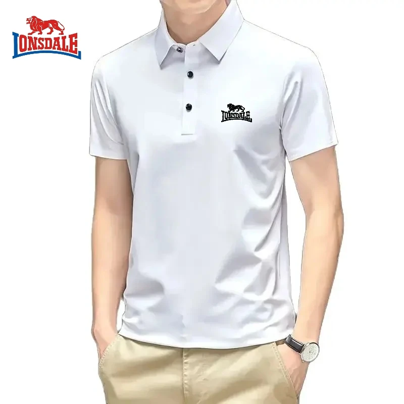 Summer New Embroidered Silk Elastic Short Sleeved Polo Shirt for Men\'s Luxury Trend Fashion Leisure Breathable Cool T-shirt Top