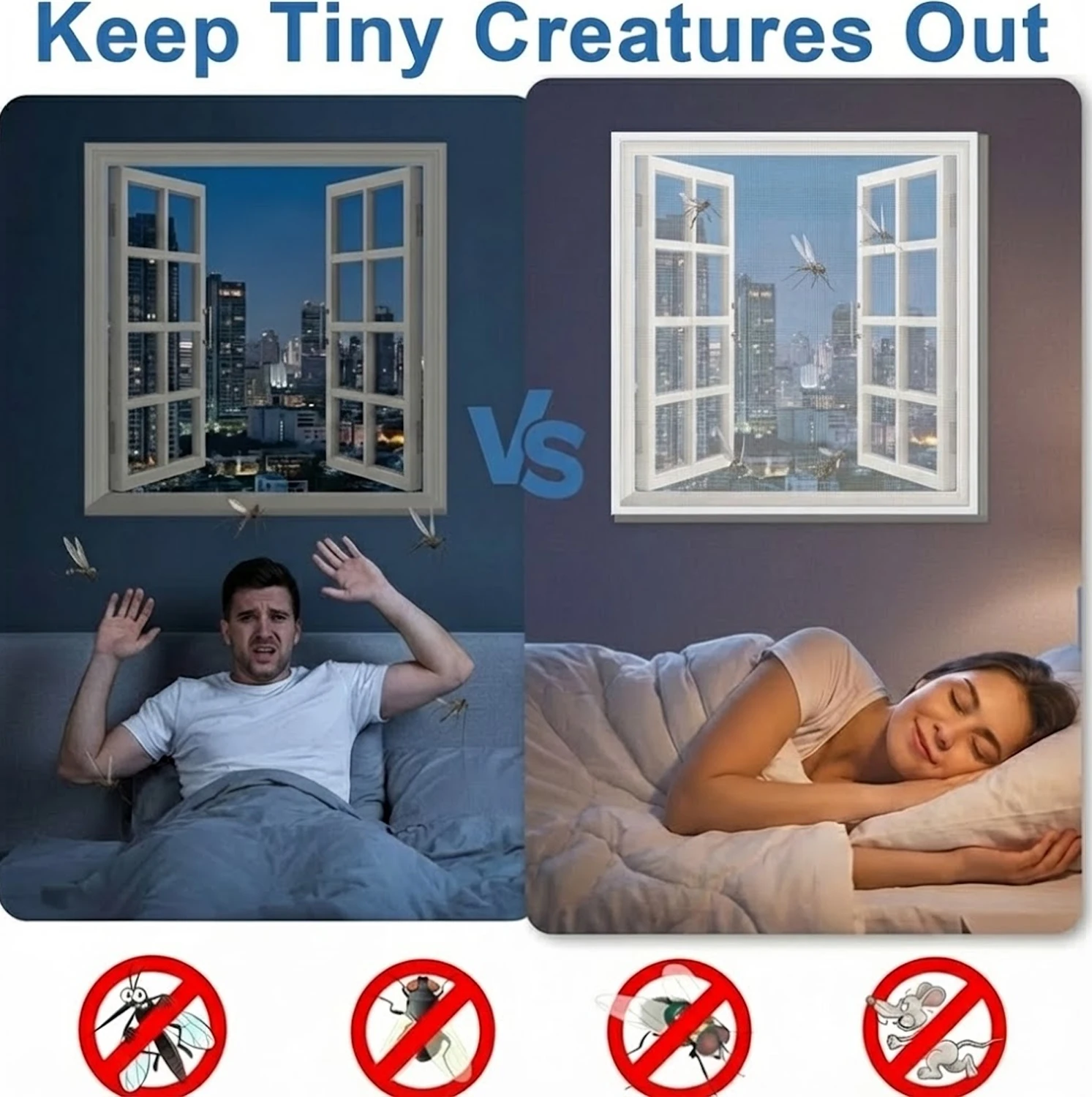 White Insect Screen Mesh, Self-Adhesive Installation, Reusable Mosquito Net High Air Flow, Drill-Free Window Protector, Durable