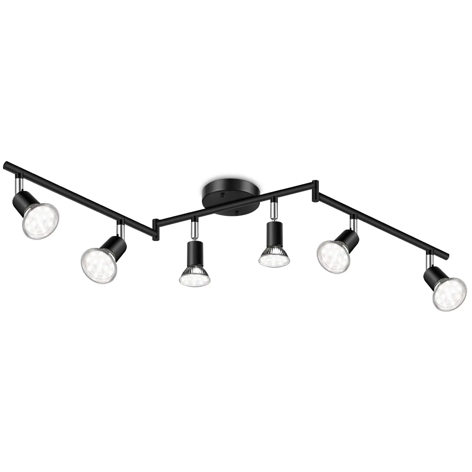 

6-Light LED Track Lighting Kit, Flexibly Rotatable Light Heads, 6 Way Ceiling Spotlight Black Finish, GU10 Base（Without bulb）