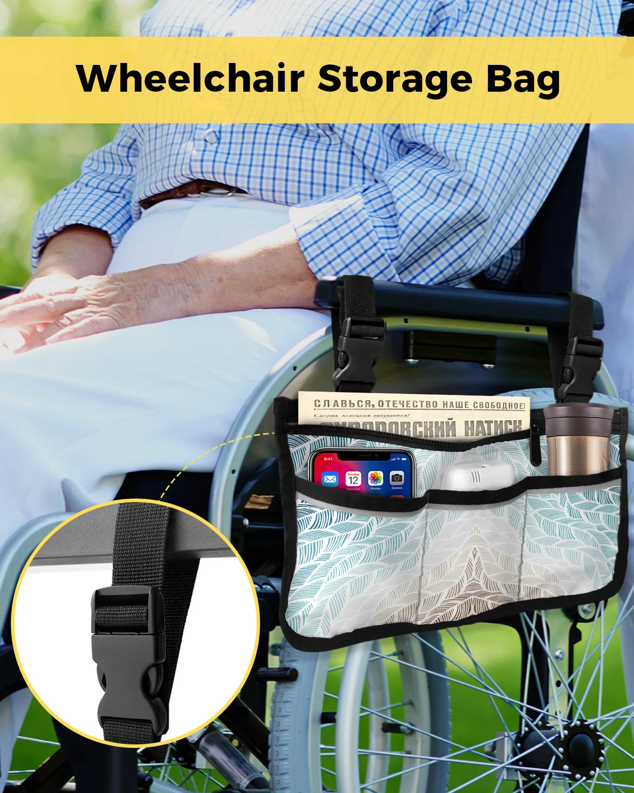 Abstract Summer Beach Texture Wheelchair Bag With Pockets Armrest Side Bags Electric Scooter Walking Frame Storage Pouch