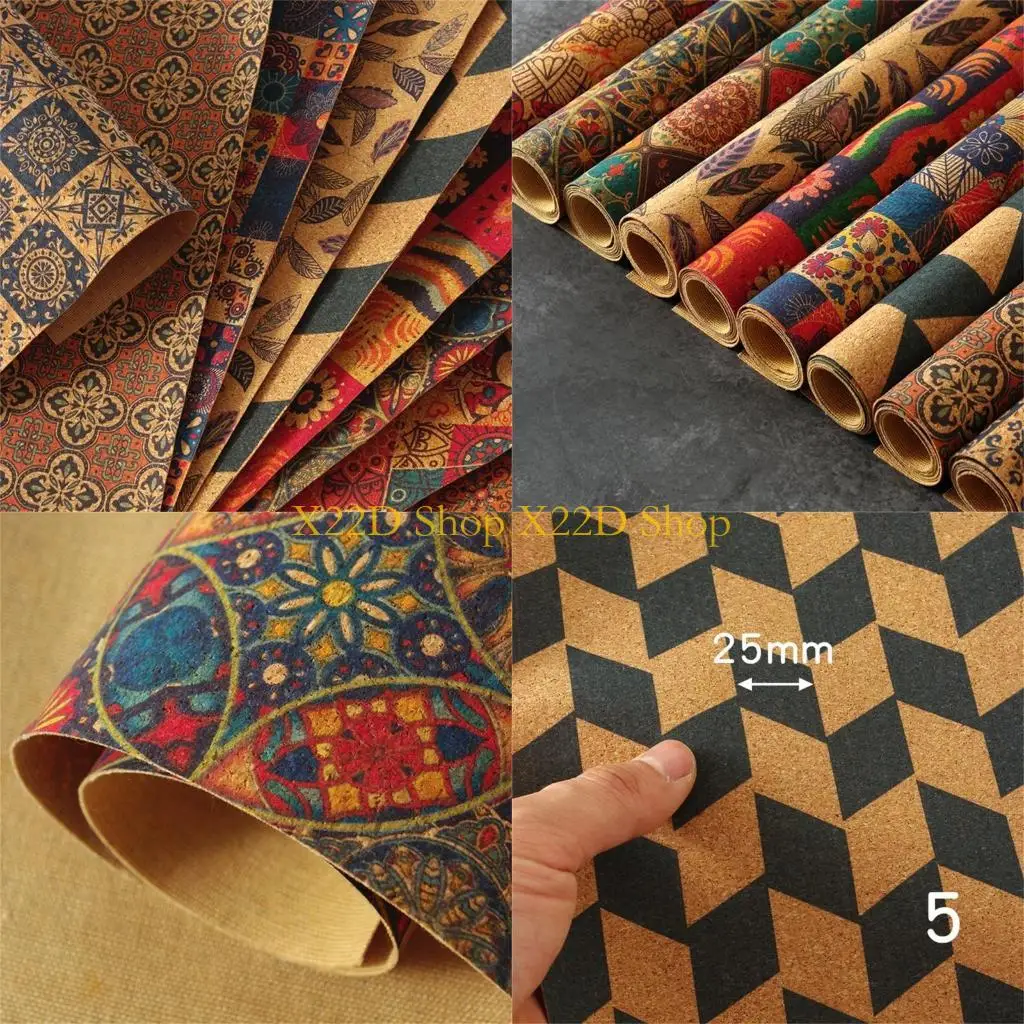 

X22D 9Pcs 17.7''x11.8'' Cork Fabric, Vintage Print Cork Leather Sheets for Sewing Craft Bag, Pouches, Purse, Wallet, Package