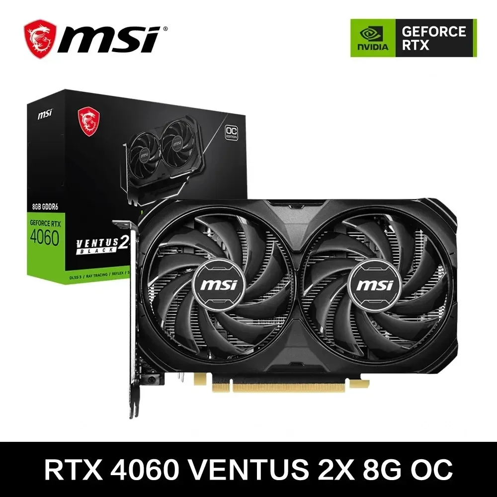 MSI GeForce RTX 4060 VENTUS 2X BLACK 8G OC Gaming Graphics Card 8G GDDR6 128-bit PCI-E 4.0x8 HDMI DP 8Pin Desktop Video Card New