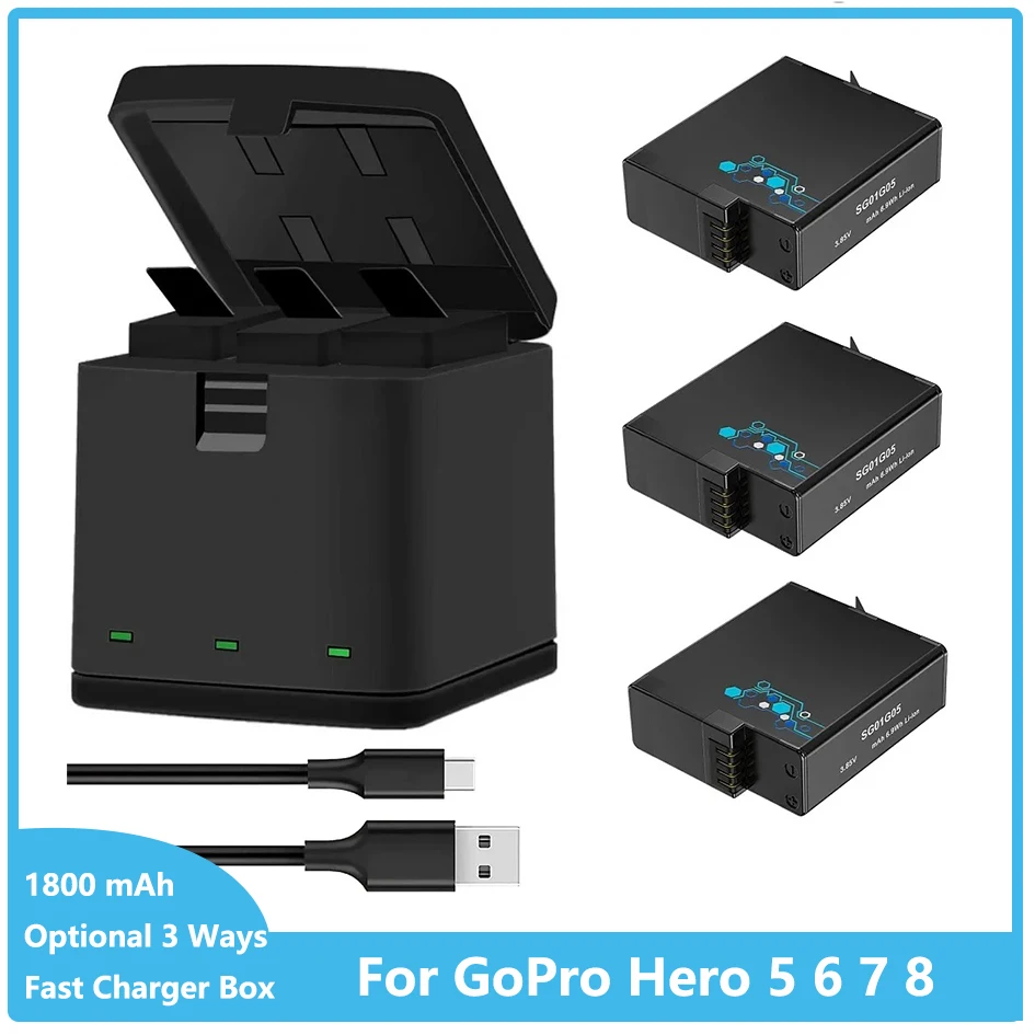 

Gopro 8 7 6 5 1800mah Battery and Type-C Fast Charger for Gopro 8 Gopro 7 Gopro 6 Gopro 5 Camera accessories