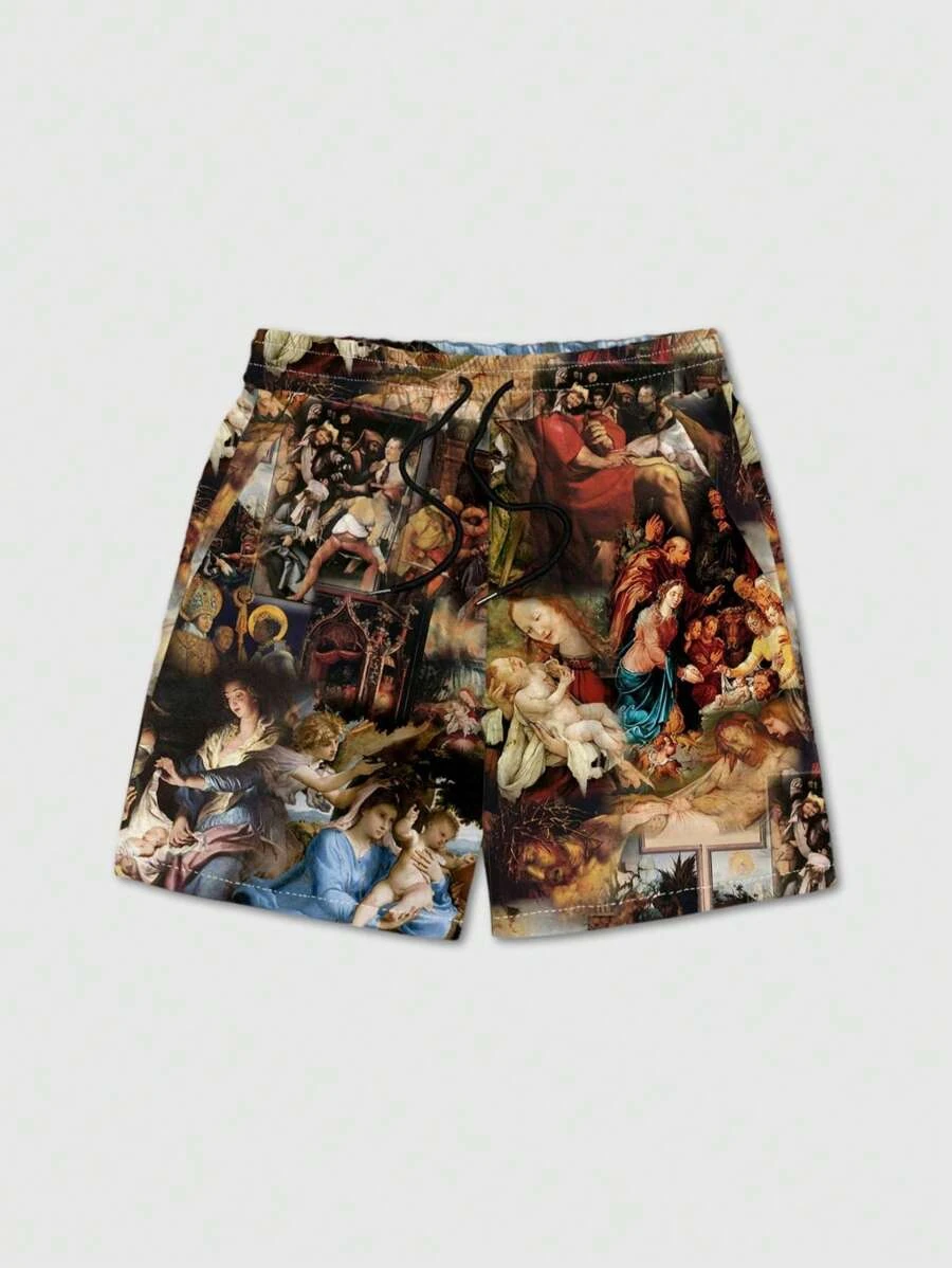 Shorts de Luxo Soltos para homens, Shorts Esportivos de Secagem Rápida, Impressão 3D, Lazer Pintura Artística, Harajuku, Verão, Novo