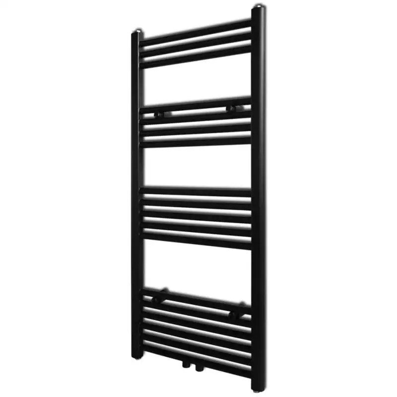 Radiateur à serviettes hydronique droit, chauffage de salle de bain en acier noir, séchage efficace pour grandes serviettes et peignoirs, surface facile à nettoyer, avec kit de montage, 500x1160mm