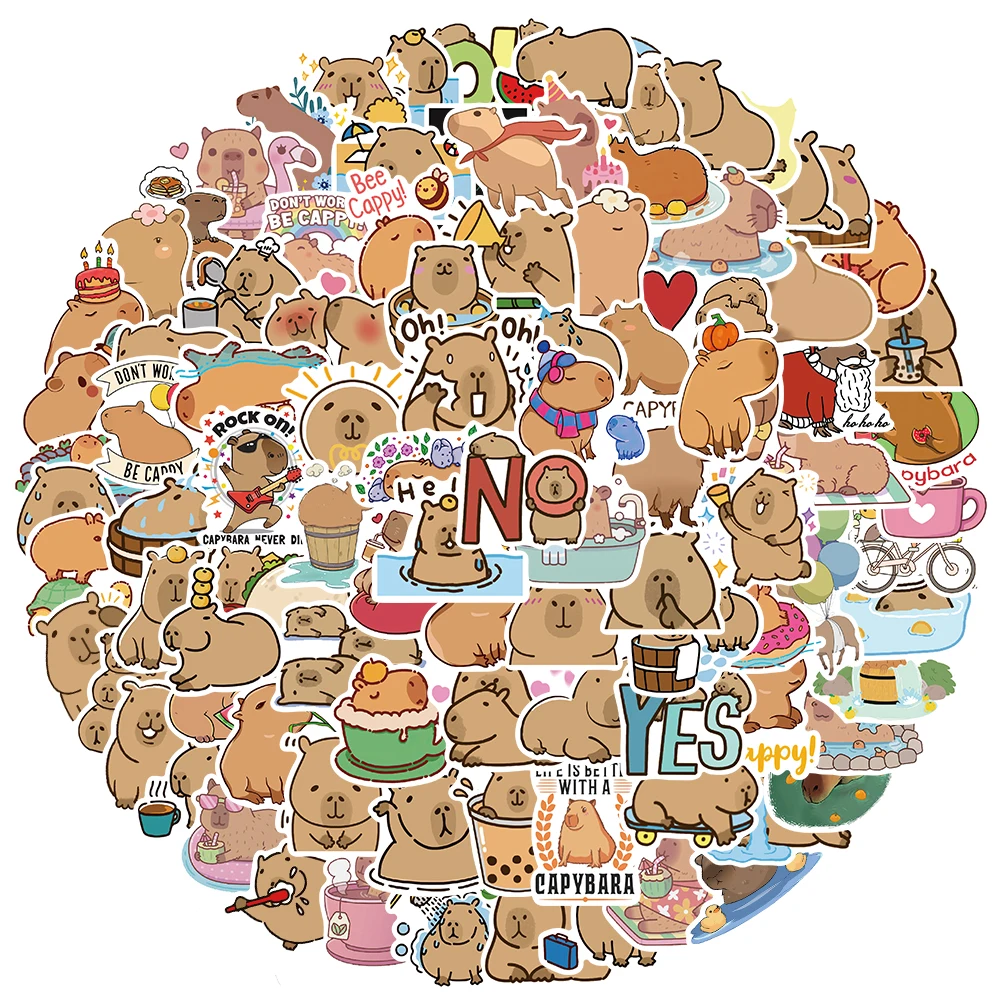 50/100pcs Funny Cute Cartoon Animal Capybara Stickers For Laptop Water Bottle Luggage Skateboard Waterproof Graffiti Decals