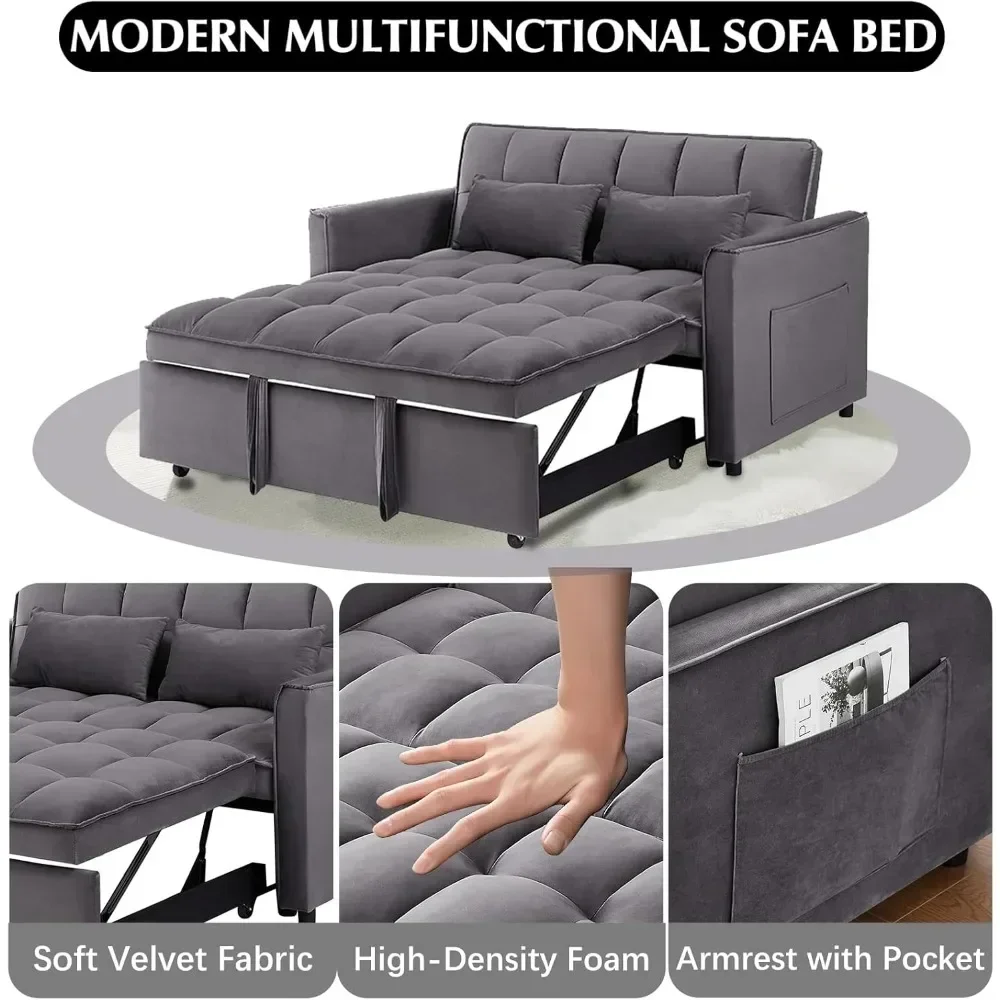 Sofa, 3 in 1 Sleeper Sofas Couch Bed, Velvet Convertible Sofas Bed with Armrests, Storage Pockets, Modern Sofas Bed Couch, Sofa