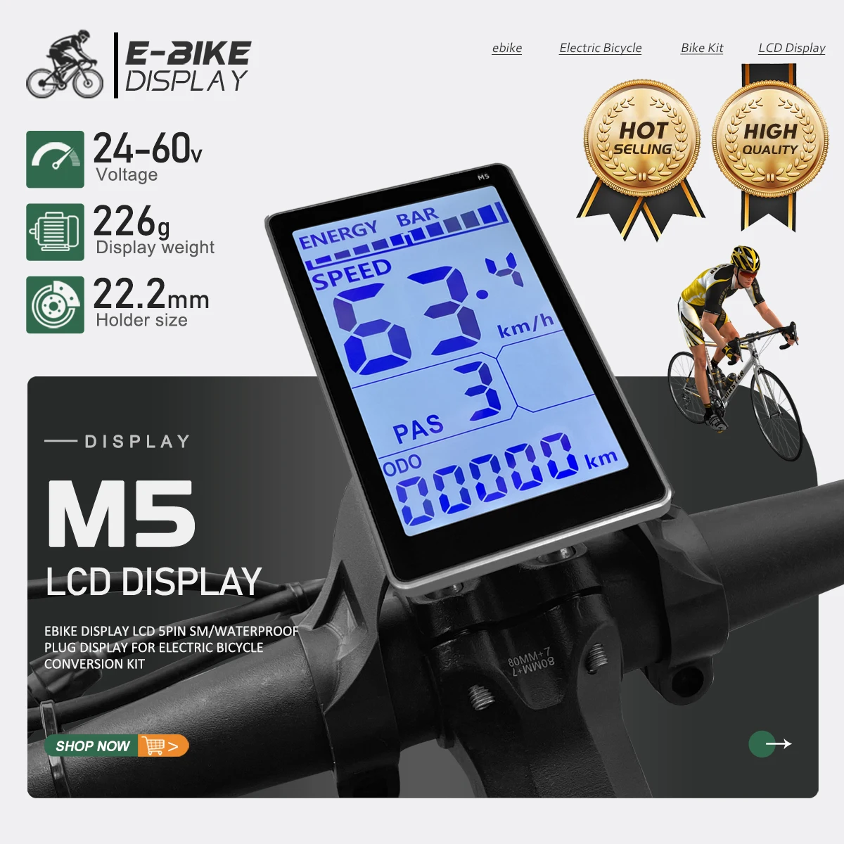 

Ebike Display 24V/36V/48V/60V LCD M5 Display Electric Bike Intelligent Control Panel Display for Electric Bicycle Conversion Kit