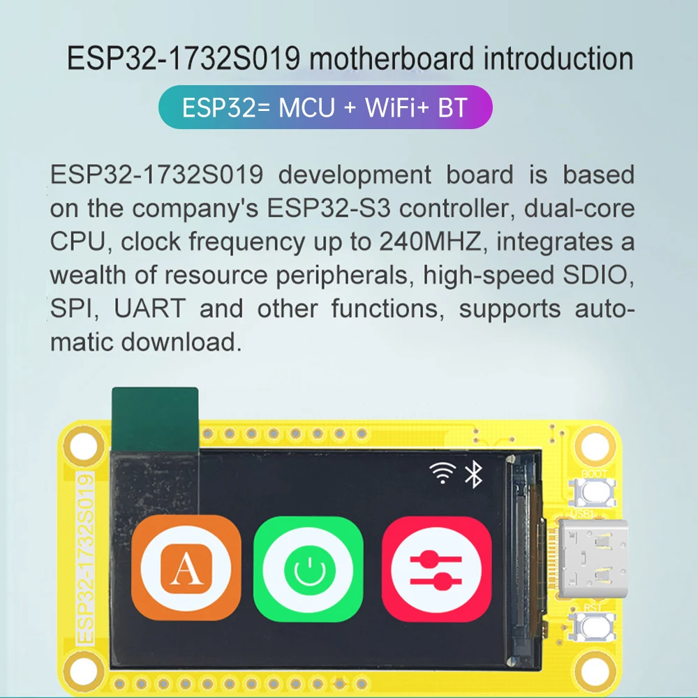 Carte de développement ESP32-S3 LCD TFT IPS Tech WiFi + Bluetooth 8M PSRAM 16M Flash Type-C Wild