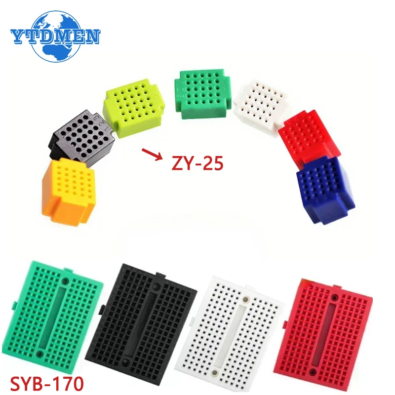 6pcs/7pcs Mini Breadboard Solderless SYB-170 ZY-25 PCB Circuit Board Test Board White Black Red Yellow Blue Green DIY Kit