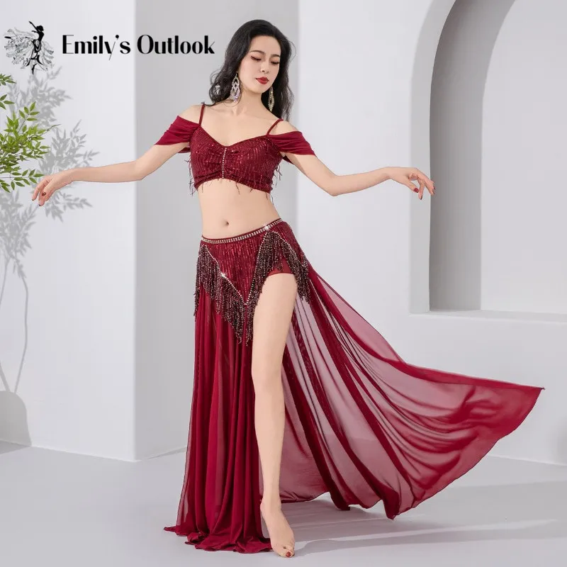 luxury-belly-dancing-outfit-for-women-off‑shoulder-sequined-top-flowy-gauze-maxi-skirt-carnival-show-dance-competition-costume