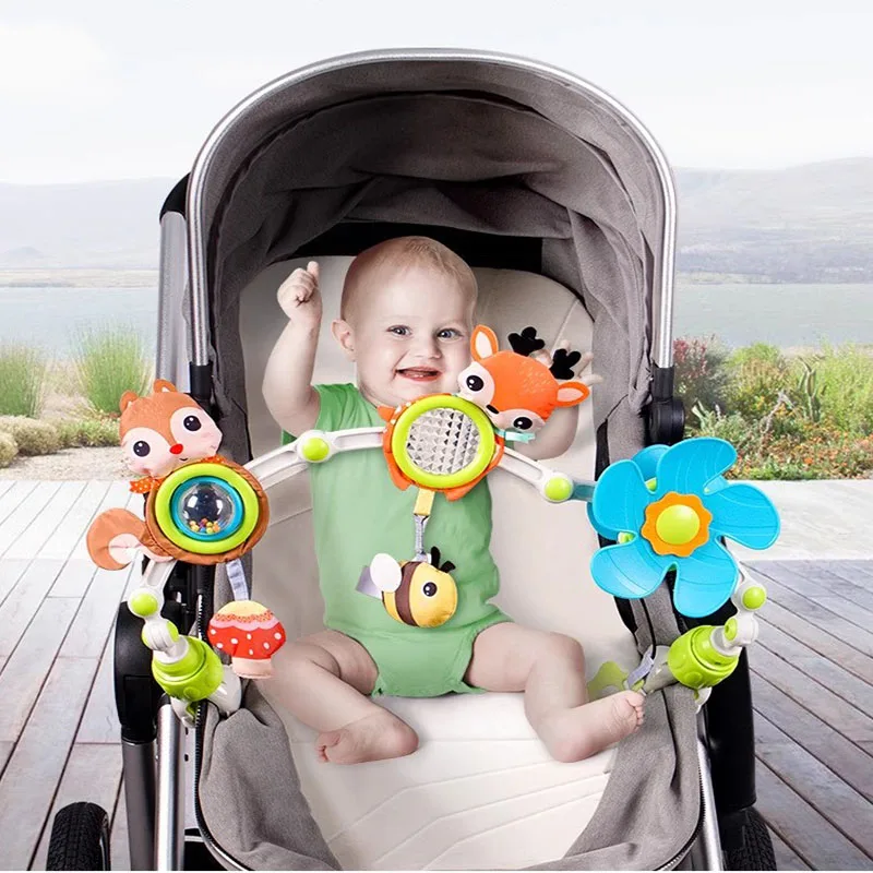 Baby Stroller Arch Toy Baby Crib Mobile Musical Animal Toys Travel Car Seat Toy Activity Arch for Pram Newborn Sensory Toy 0-12M