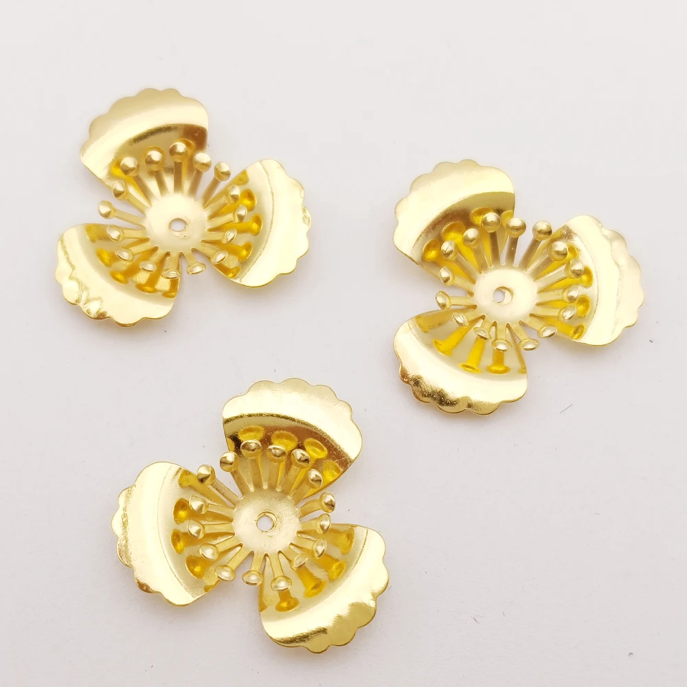 20/100Pcs 22mm Metal Crafts Decoration DIY Jewelry Accessories Double petal solid Base Charms Filigree Wraps Flower Connectors