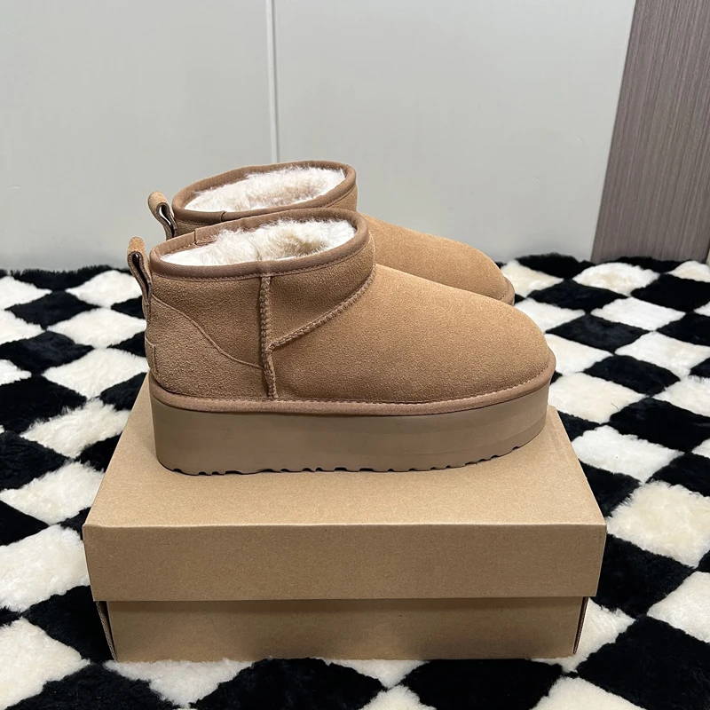 2025 جديد جلد حقيقي الفراء سميكة القاع أحذية الثلوج للفتيات ثلاث طبقات دافئة أنيقة حجم 35-42 #1