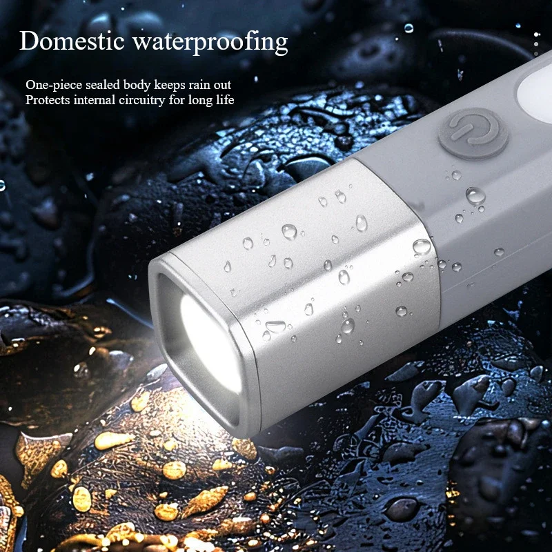 Portable Outdoor Strong Lighting Mini Flashlight for Camping Hanging USB Charging ABS Flashlamp Telescopic Focus COB Side Lamp